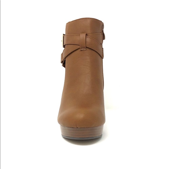 Cognac Tan Vegan Leather Buckle Ankle Boots - Picture 11 of 12